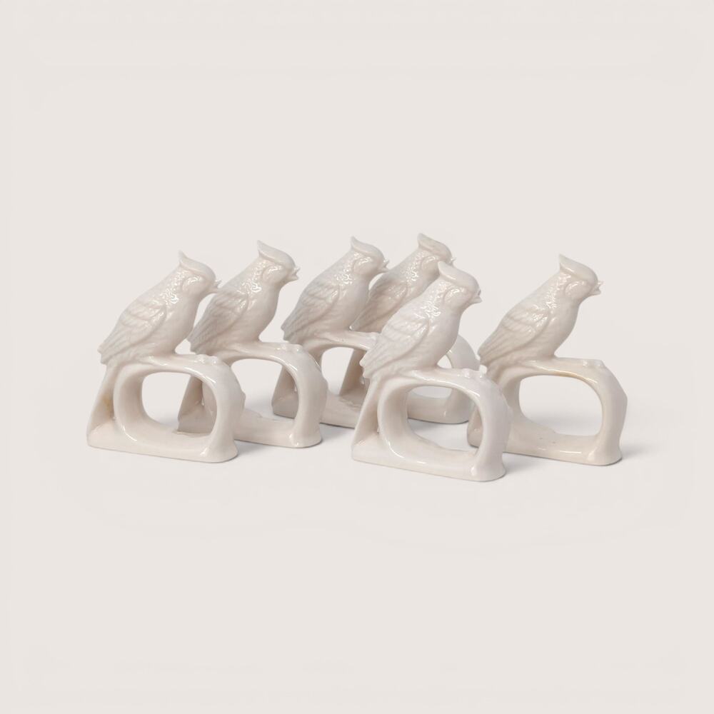 1960s Ardalt Japan White Cardinal Napkin Rings Set of 8